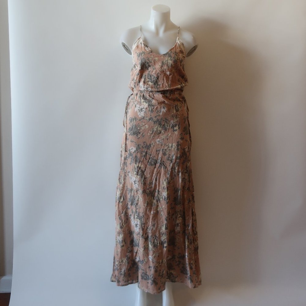 WINTER KATE LT BROWN/GRAY/WHITE PRINT MAXI DRESS SZ XS